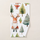 Kerstboom en kerstman in Waterverf Bad Handdoek (Handdoek)