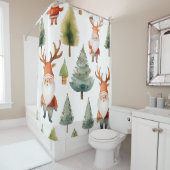 Kerstboom en kerstman in Waterverf Douchegordijn (In situ)