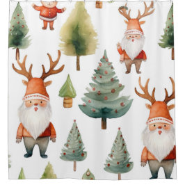 Kerstboom en kerstman in Waterverf Douchegordijn