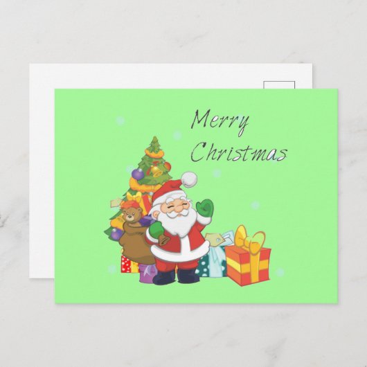 Kerstboom en Kerstman Prettig Kerstfeest groen Feestdagenkaart (Voorkant / Achterkant)