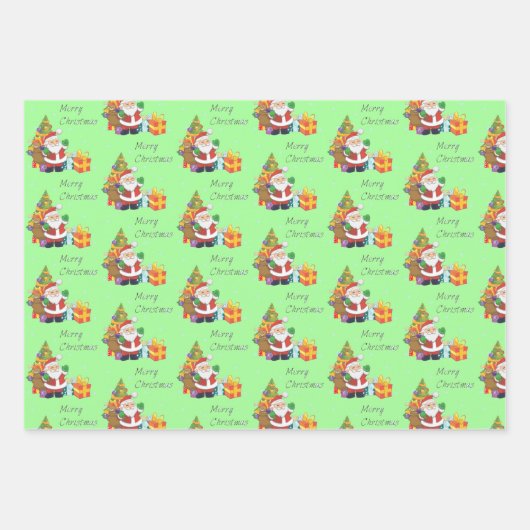 Kerstboom en Kerstman Vrolijk Kerstfeest Inpakpapier Vel (Voorkant)