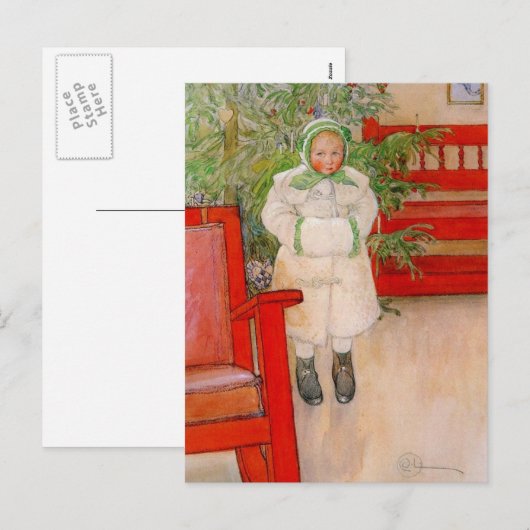 Kerstboom en kind in Furs Feestdagenkaart (Voorkant / Achterkant)