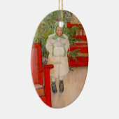 Kerstboom en kind in Furs Keramisch Ornament (Rechts)