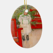 Kerstboom en kind in Furs Keramisch Ornament (Achterkant)
