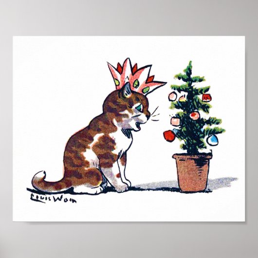 Kerstboom en Kitten, Louis Wain Poster (Voorkant)
