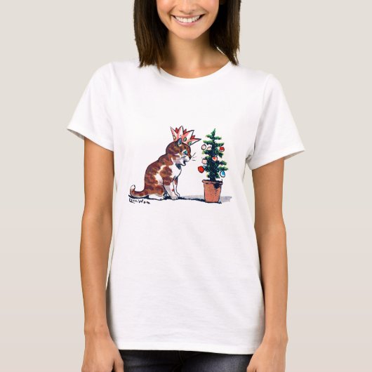 Kerstboom en Kitten, Louis Wain T-shirt (Voorkant)