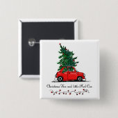 Kerstboom en kleine rode auto vierkante button 5,1 cm (Voorkant /achterkant)