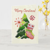 Kerstboom en Kousje Whimsey Kaart (Gele Bloem)