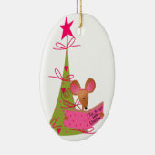 Kerstboom en leesmuis keramisch ornament (Rechts)