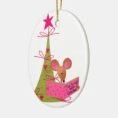 Kerstboom en leesmuis keramisch ornament (Links)