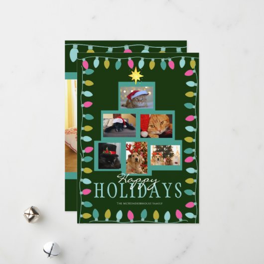 Kerstboom en licht foto feestdagenkaart (Voorkant / Achterkant in situ)