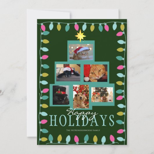 Kerstboom en licht foto feestdagenkaart (Voorkant)