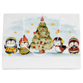 Kerstboom en luiende pinguïns groot cadeauzakje (Voorkant)