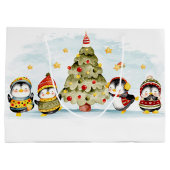 Kerstboom en luiende pinguïns groot cadeauzakje (Achterkant)