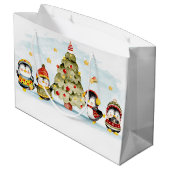 Kerstboom en luiende pinguïns groot cadeauzakje (Achterkant Gekanteld)