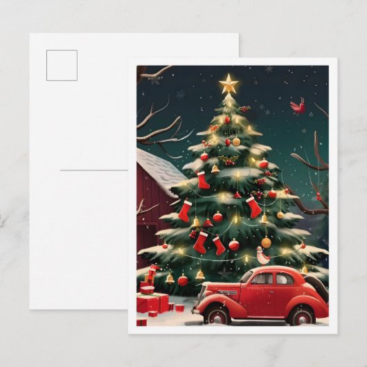 Kerstboom en Oldtimer Briefkaart (Voorkant / Achterkant)