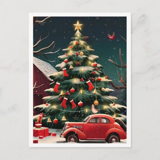 Kerstboom en Oldtimer Briefkaart (Voorkant)