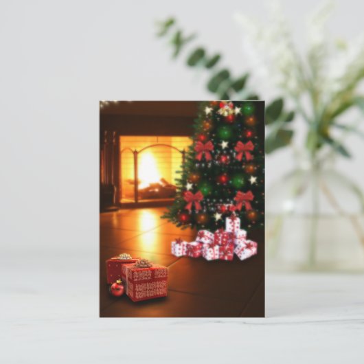 Kerstboom en open haard Briefkaart (Staand voorkant)