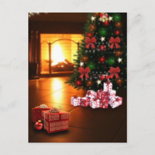 Kerstboom en open haard Briefkaart (Voorkant)