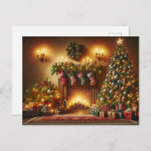 Kerstboom en open haard feestdagenkaart (Voorkant / Achterkant)
