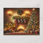 Kerstboom en open haard feestdagenkaart (Voorkant)
