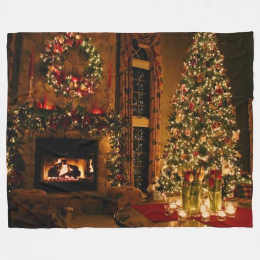 Kerstboom en open haard fleece deken (Voorkant (Horizontaal))