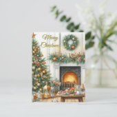 Kerstboom en Open Haard Kerstkaart Feestdagenkaart (Staand voorkant)