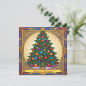 Kerstboom en Ornamenten in decoratief Lijst Feestdagenkaart (Staand voorkant)