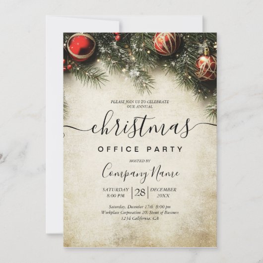 Kerstboom en Ornamenten Vakantie Kantoor Party Kaart (Voorkant)