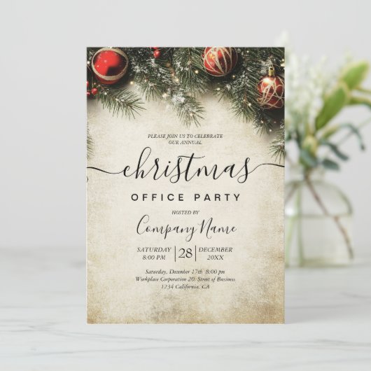 Kerstboom en Ornamenten Vakantie Kantoor Party Kaart (Staand voorkant)