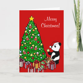 Kerstboom en Panda Cartoon Feestdagen Kaart