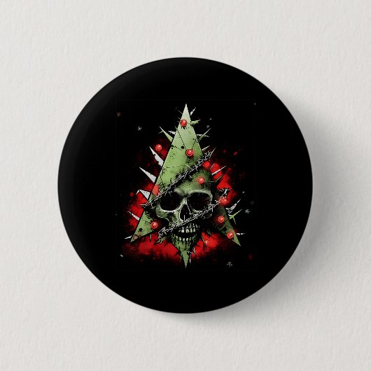 Kerstboom en punk-rotschedel harmoniëren met contr ronde button 5,7 cm (Voorkant)