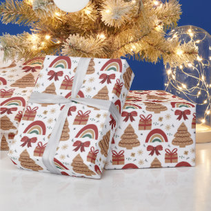 kerstboom en regenboogmodern patroon cadeaupapier