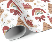 kerstboom en regenboogmodern patroon cadeaupapier (Rol Hoek)