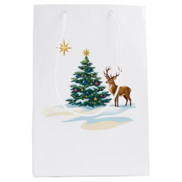 Kerstboom en rendier in de sneeuw medium cadeauzakje