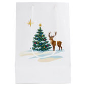 Kerstboom en rendier in de sneeuw medium cadeauzakje (Achterkant)