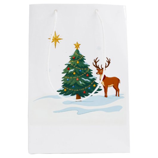 Kerstboom en rendier medium cadeauzakje (Voorkant)