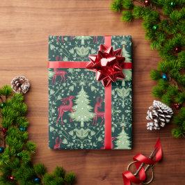 Kerstboom en rendier - Volkskunst - Groen Cadeaupapier