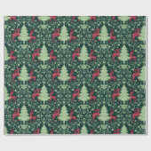 Kerstboom en rendier - Volkskunst - Groen Cadeaupapier (Vlak)