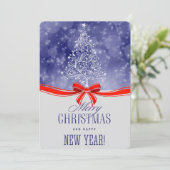 Kerstboom en Rode Lint Feestdagenkaart (Staand voorkant)