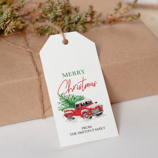 Kerstboom en rode vrachtwagen gunst cadeau Label Cadeaulabel