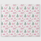 Kerstboom en roze kerstslee cadeaupapier (Vlak)