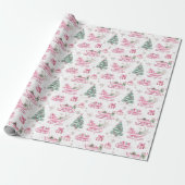 Kerstboom en roze kerstslee cadeaupapier (Uitgerold)