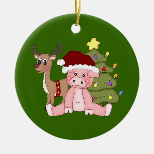 Kerstboom en Rudolf Pig Ornament (Voorkant)