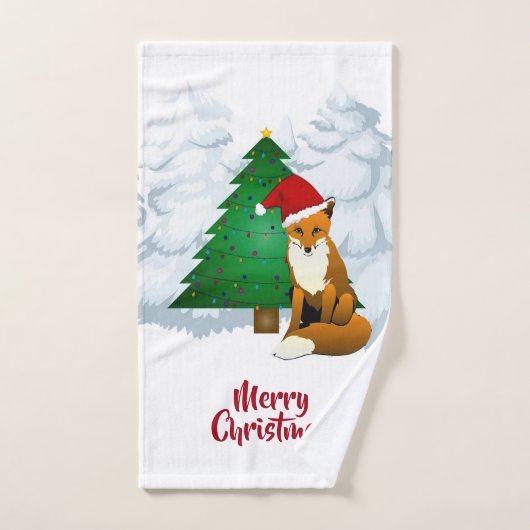 Kerstboom en Santa Fox - White Hand Towel Handdoek (Handdoek)