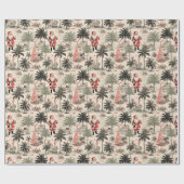 Kerstboom en Santa Tropical Retro Cadeaupapier (Vlak)