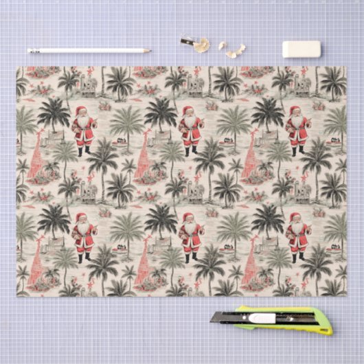 Kerstboom en Santa Tropical Retro Tissuepapier (Craft)
