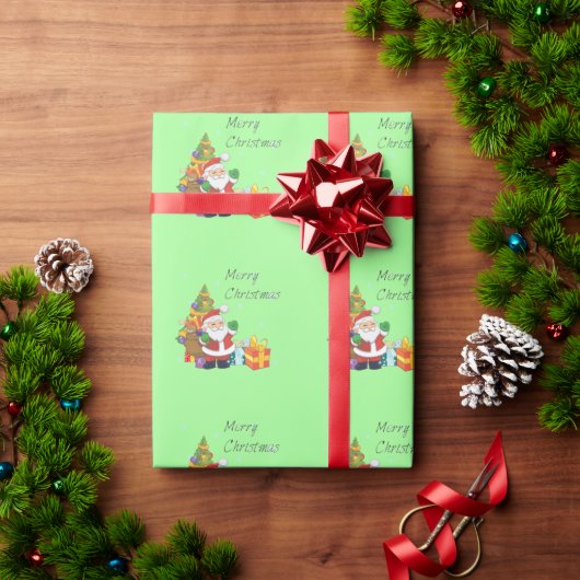 Kerstboom en Santa Vrolijk Kerstgroen Cadeaupapier (Feestdagen Geschenken)