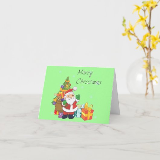 Kerstboom en Santa Vrolijk Kerstgroen Kaart (Gele Bloem)