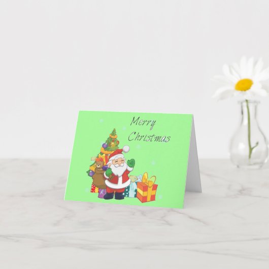 Kerstboom en Santa Vrolijk Kerstgroen Kaart (Kleine Plant)